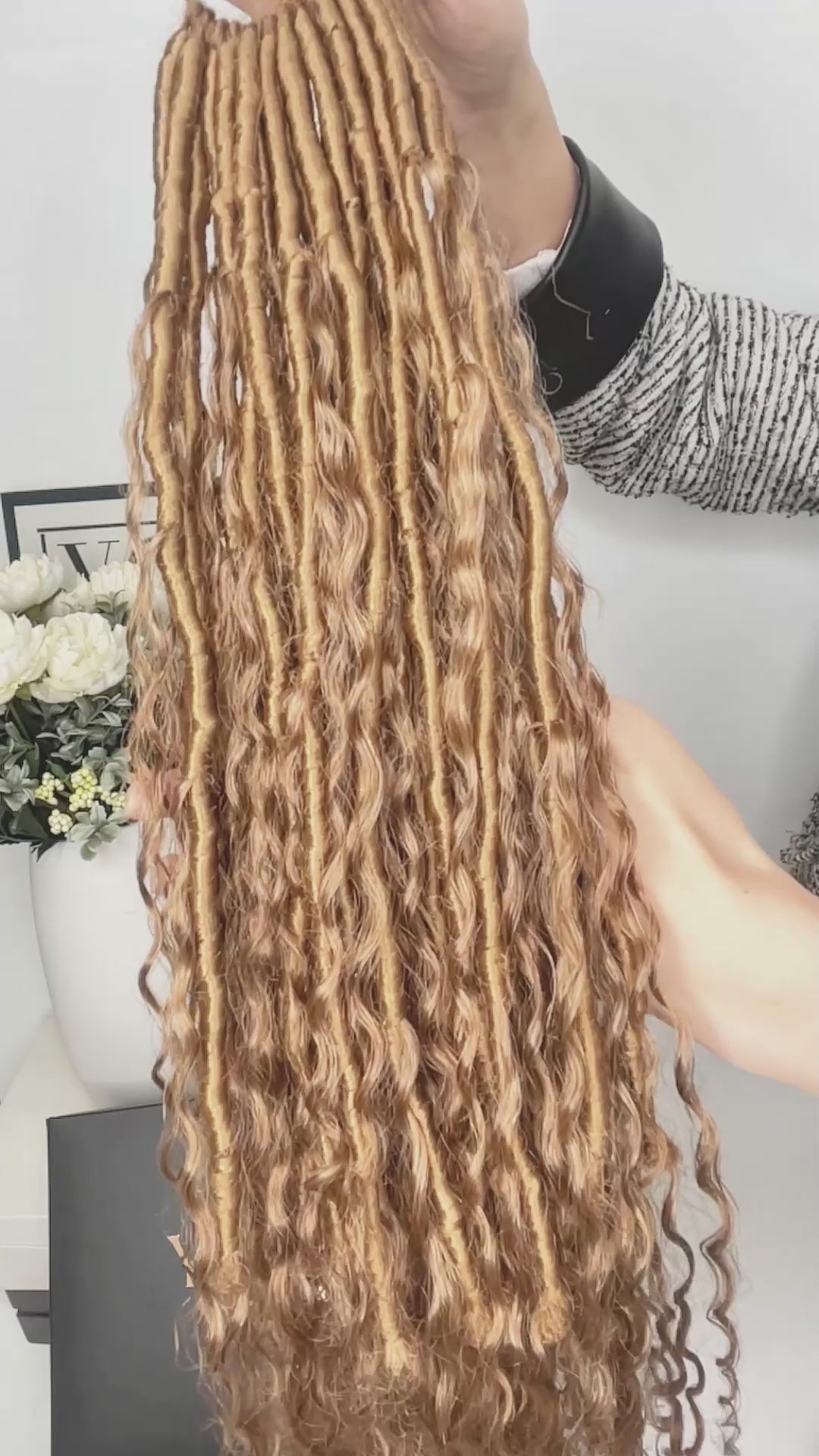 #27 Honey Blonde Pre-looped Crochet Boho Locs with Human Hair Curls