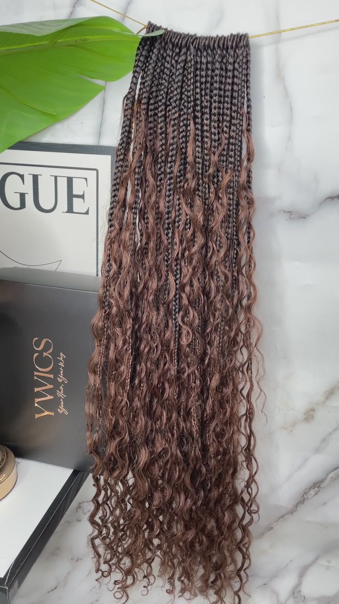 Crochet Boho Box Braids with Human Hair Curls in Brown