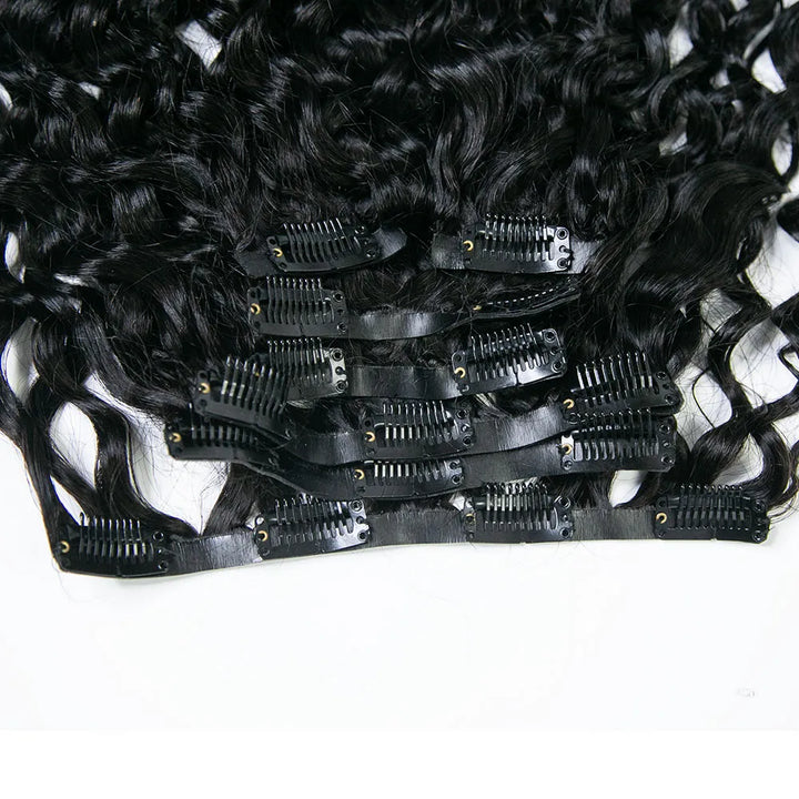Invisible Seamless PU Weft Clip In Hair Extensions Water Wave