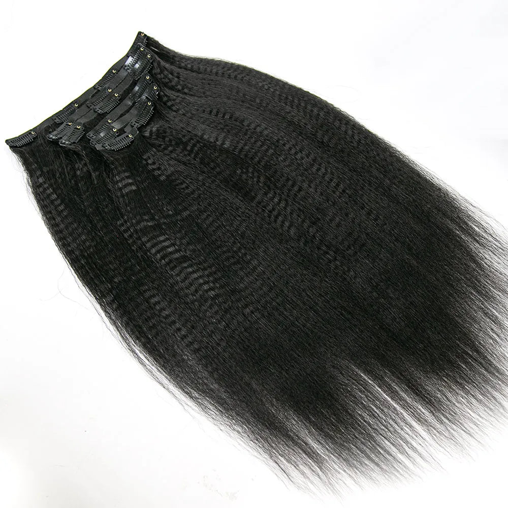 Seamless PU Weft Clip In Hair Extensions Yaki Straight