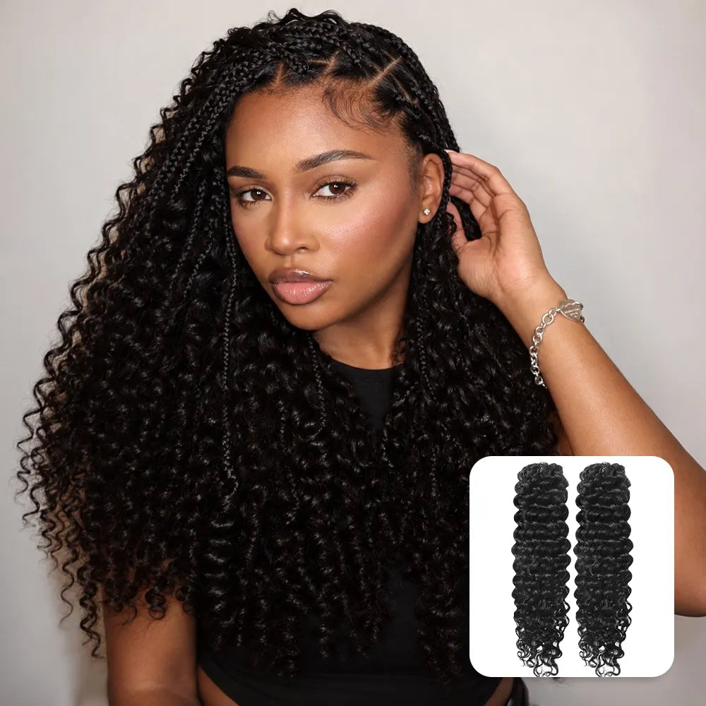 Ywigs Natural Black Spanish Curl human crochet hair front view for crochet braid style