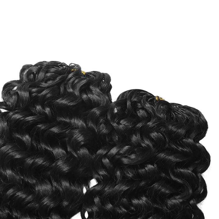 Top view of Ywigs Spanish Curl Human Crochet Hair showing neat strands and full texture