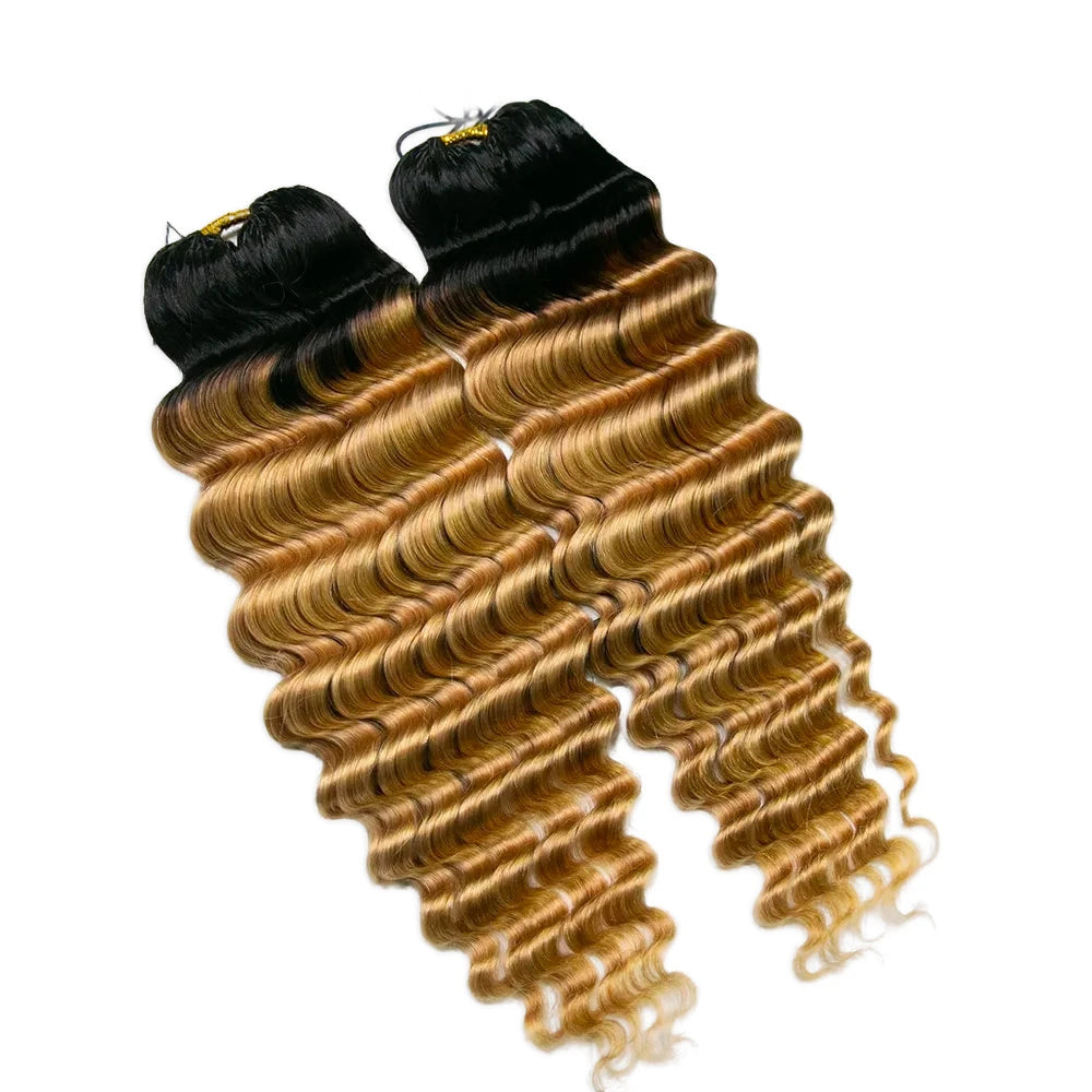 #T1B/27 Ombre Blonde Deep Wave Human Crochet Hair