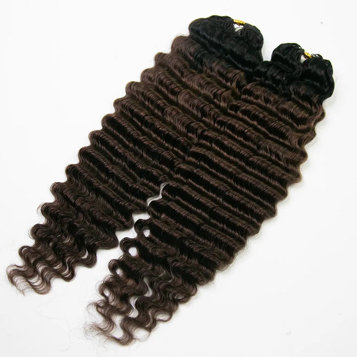 T1B/4 medium brown human crochet hair deep wave