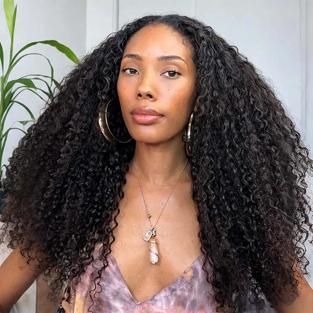 Natural Black Water Curly human crochet hair front view for crochet braid style