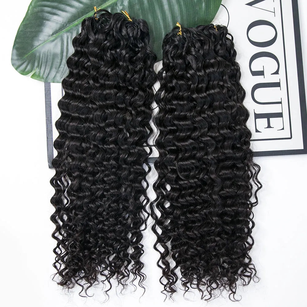 Ywigs Detailed view of Natural Black water wave crochet hair texture and fluffy bulk volume