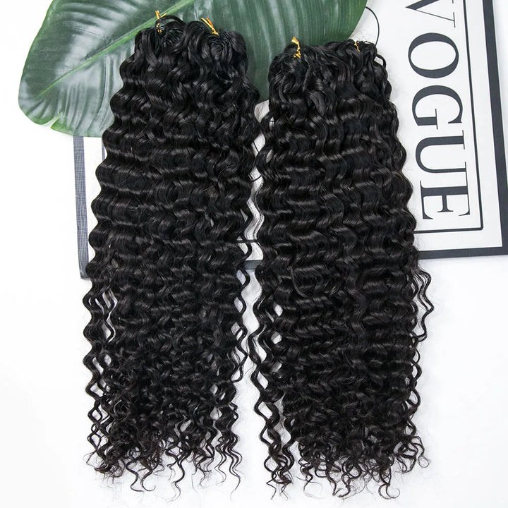 Ywigs Detailed view of Natural Black water wave crochet hair texture and fluffy bulk volume