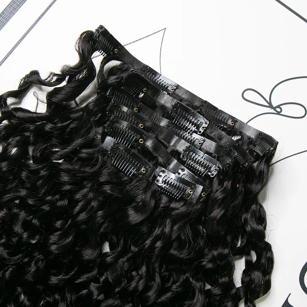Water Curly Invisible Edge Clip In Hair Extensions