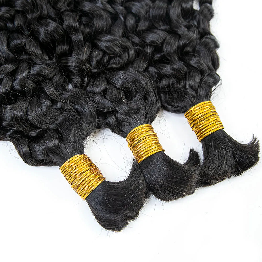 Close up Water Wave Bulk Human Braiding Hair showing defined water wave texture and natural sheen Ywigs
