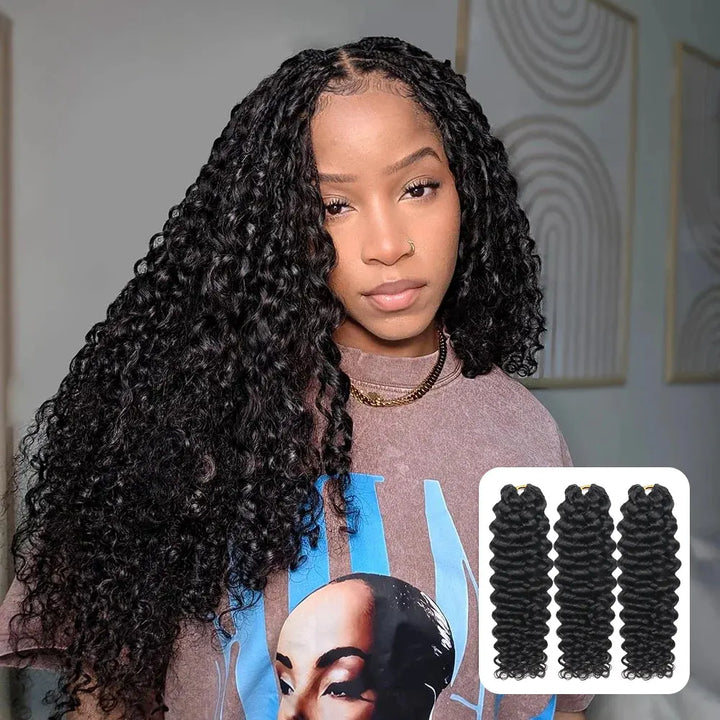 Ywigs Natural Black Water wave human crochet hair front view for crochet braid style