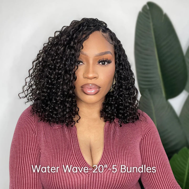 Model wearing Ywigs Water Wave Human Crochet Hair for Miracle Knots front view