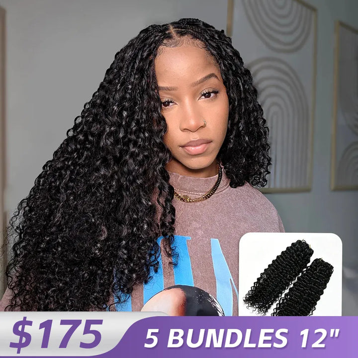 Ywigs Natural Black Water wave human crochet hair front view for crochet braid style