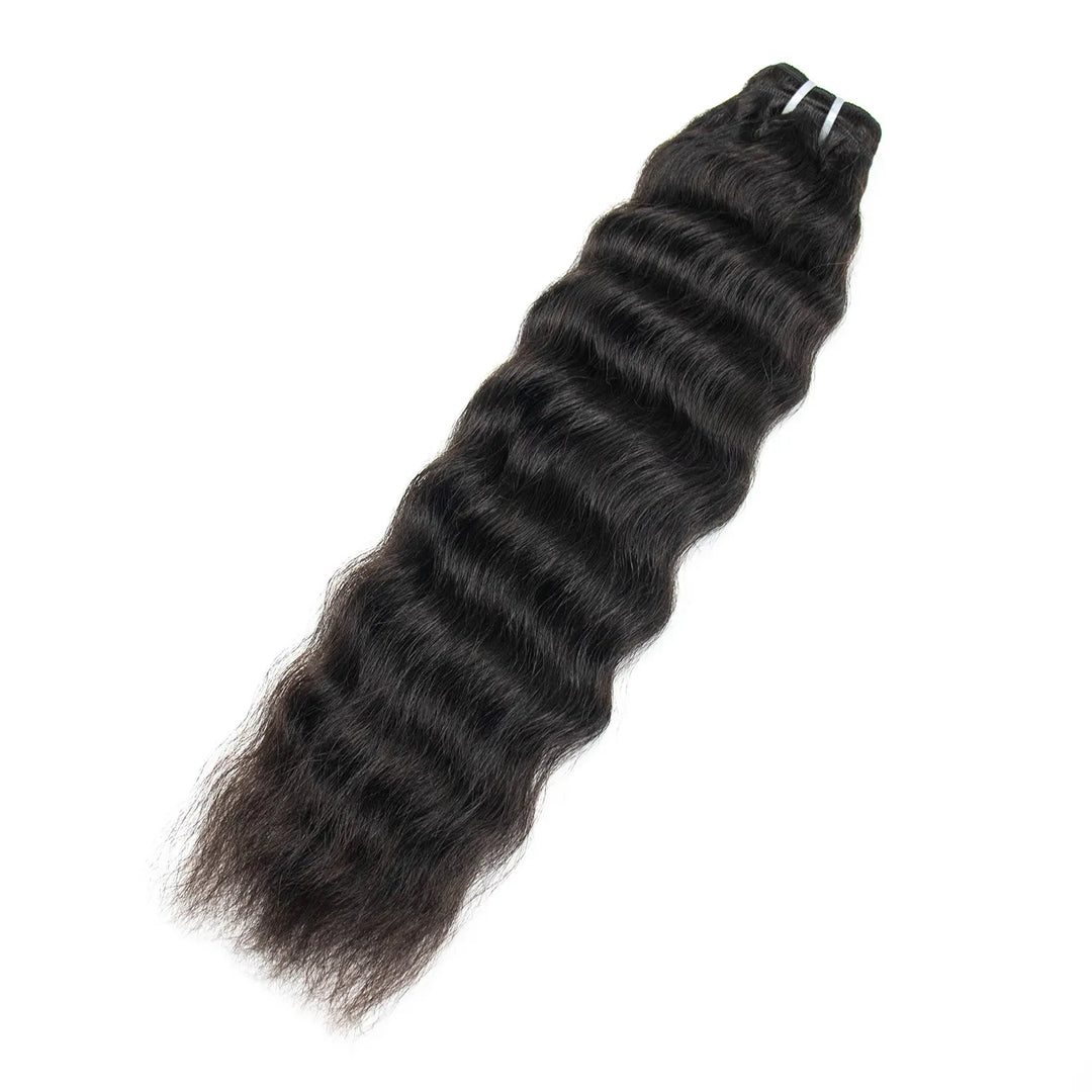 Ywigs Natural Color wet and wavy human hair bundle displaying soft wavy texture and thick hair