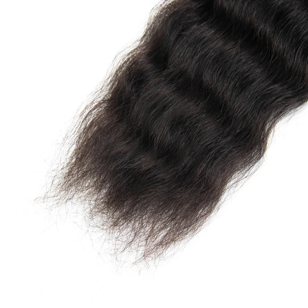 Close-up of Ywigs wet and wavy human hair ends with soft natural wavy strands and fluffy tips