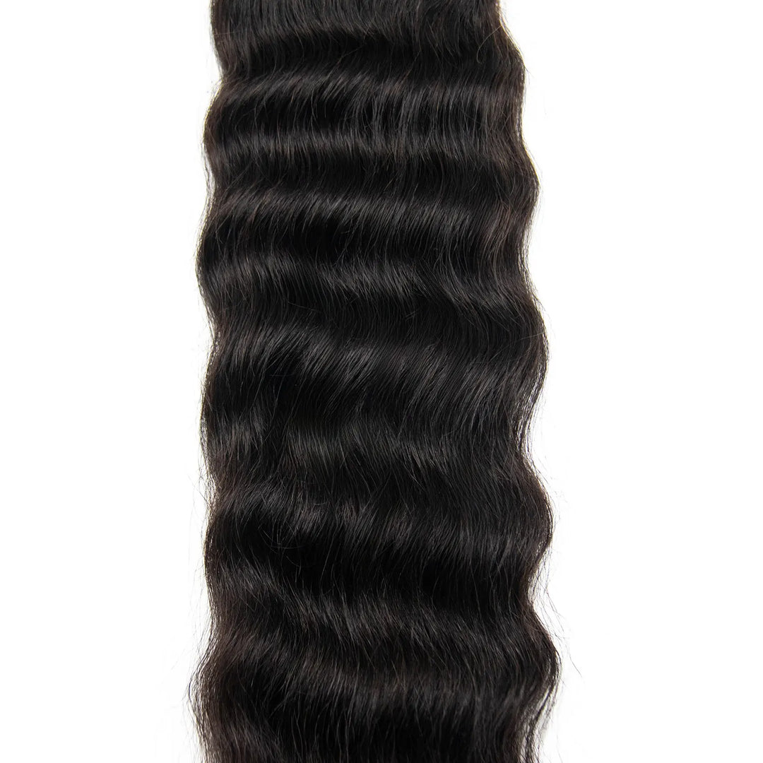 Close-up of Ywigs wet and wavy human hair showing consistent soft natural wavy pattern