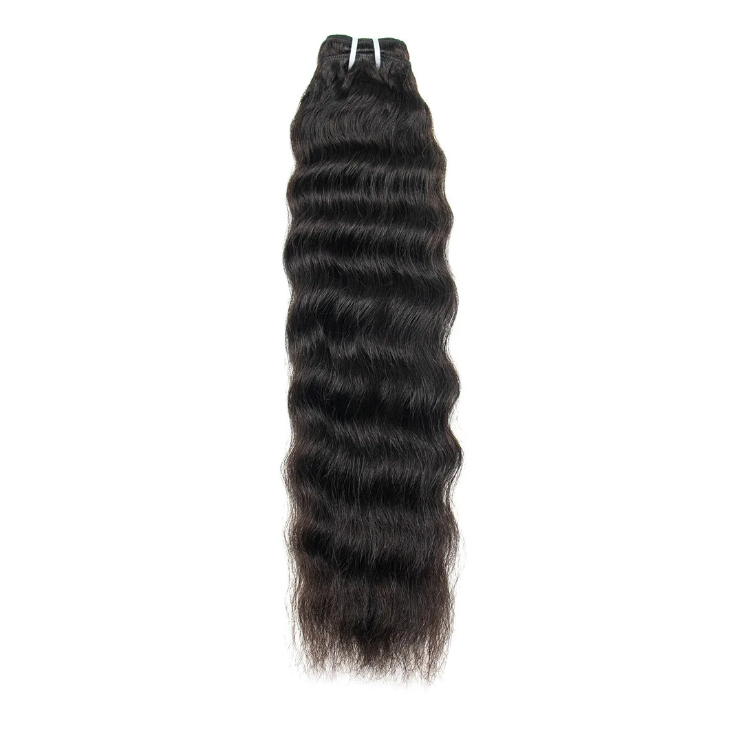 Ywigs Natural Color wet and wavy weft bundles human hair one bundle front view with soft natural waves and fluffy texture