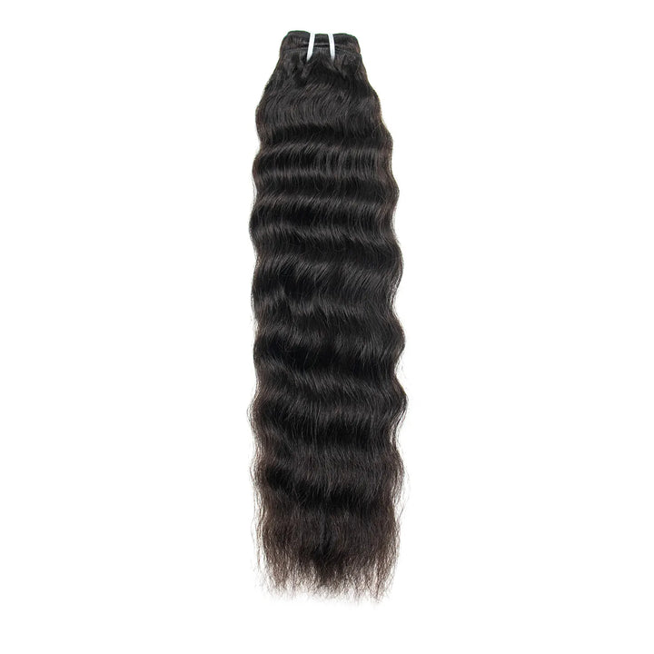 Ywigs Natural Color wet and wavy weft bundles human hair one bundle front view with soft natural waves and fluffy texture