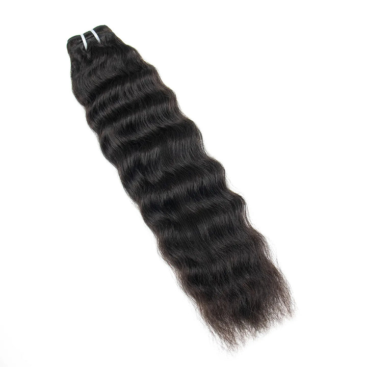 Ywigs Natural Color wet and wavy human hair bundle view showing soft natural wavy pattern and full volume