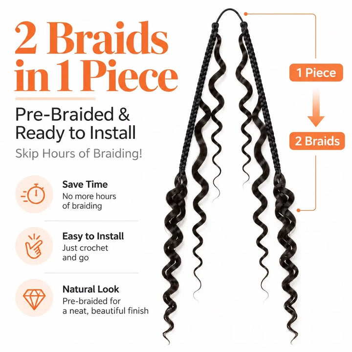 Ywigs 2-in-1 Double Pre-Braided Miracle Knots showing two braids in one piece with loose curly strands
