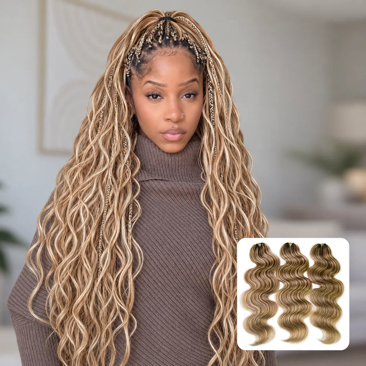 Ywigs #27/30/613 mix color blend body wave human crochet hair front view for bright blonde crochet braid style