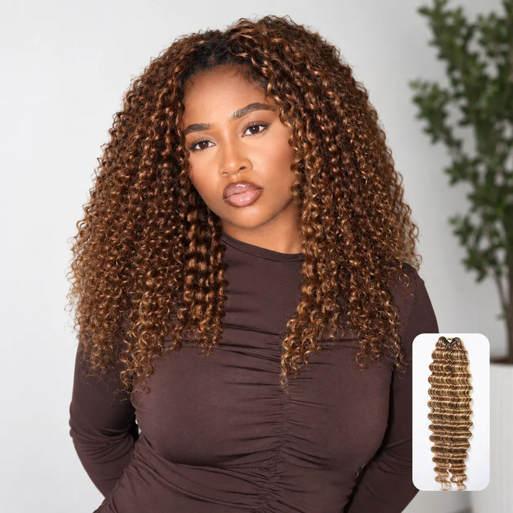 Ywigs #27/30/613 mix color blend deep wave human crochet hair front view for bright blonde crochet braid style
