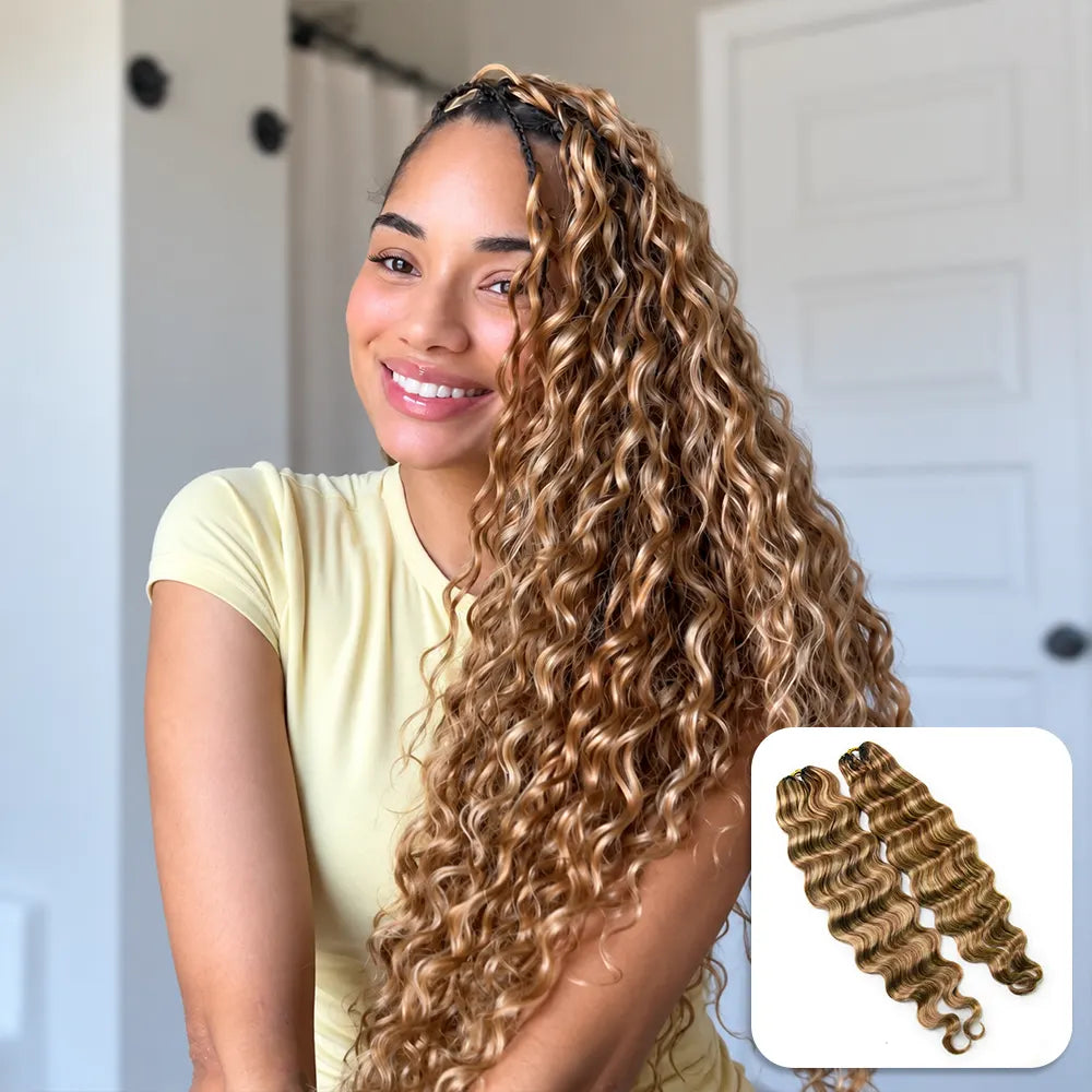 Ywigs #27/30/613 mix color blend loose deep wave human crochet hair front view for blonde miracle knot braid style
