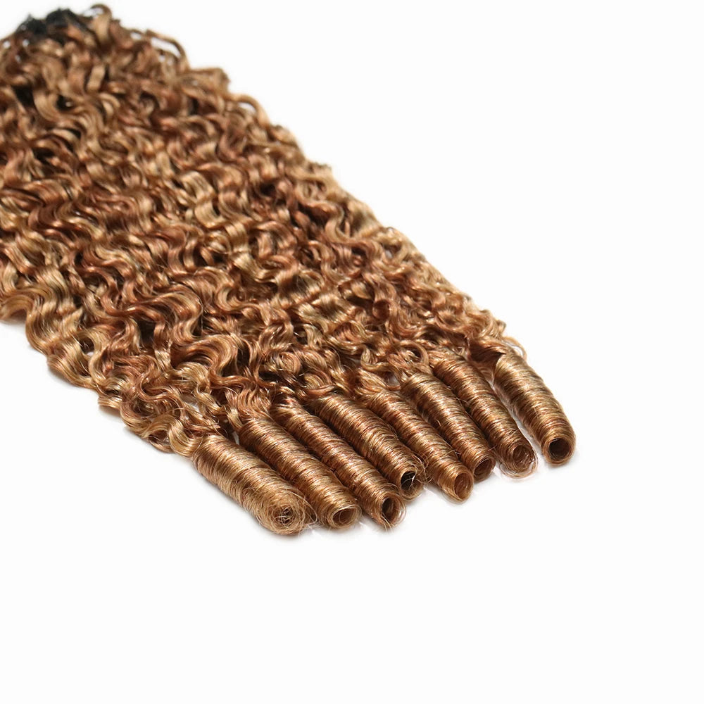 Close-up of Ywigs #27/30 Water Curly Feather Crochet Human Hair ends showing soft defined curls