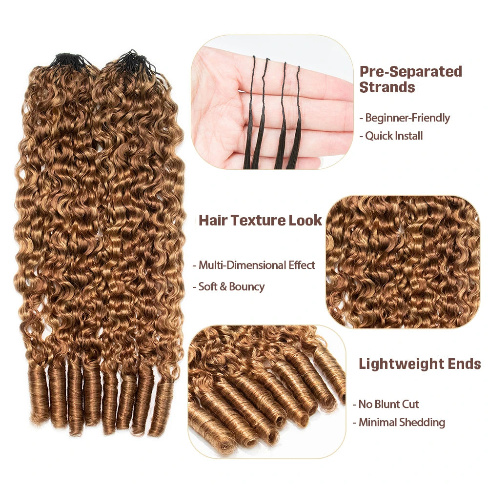 Close-up of Ywigs #27/30 Water Curly Feather Crochet Human Hair showing defined Water Curly pattern and soft movement