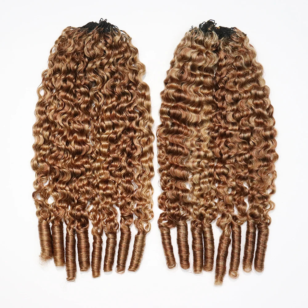 Ywigs #27/30 Mix Color Blend Water Curly Feather Crochet Human Hair front view