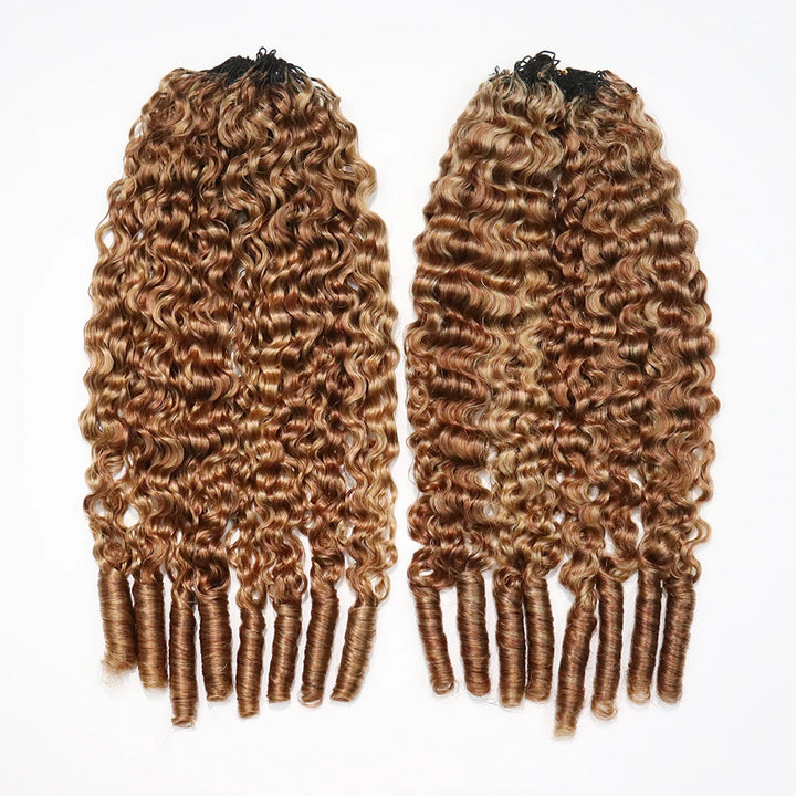Ywigs #27/30 Mix Color Blend Water Curly Feather Crochet Human Hair front view