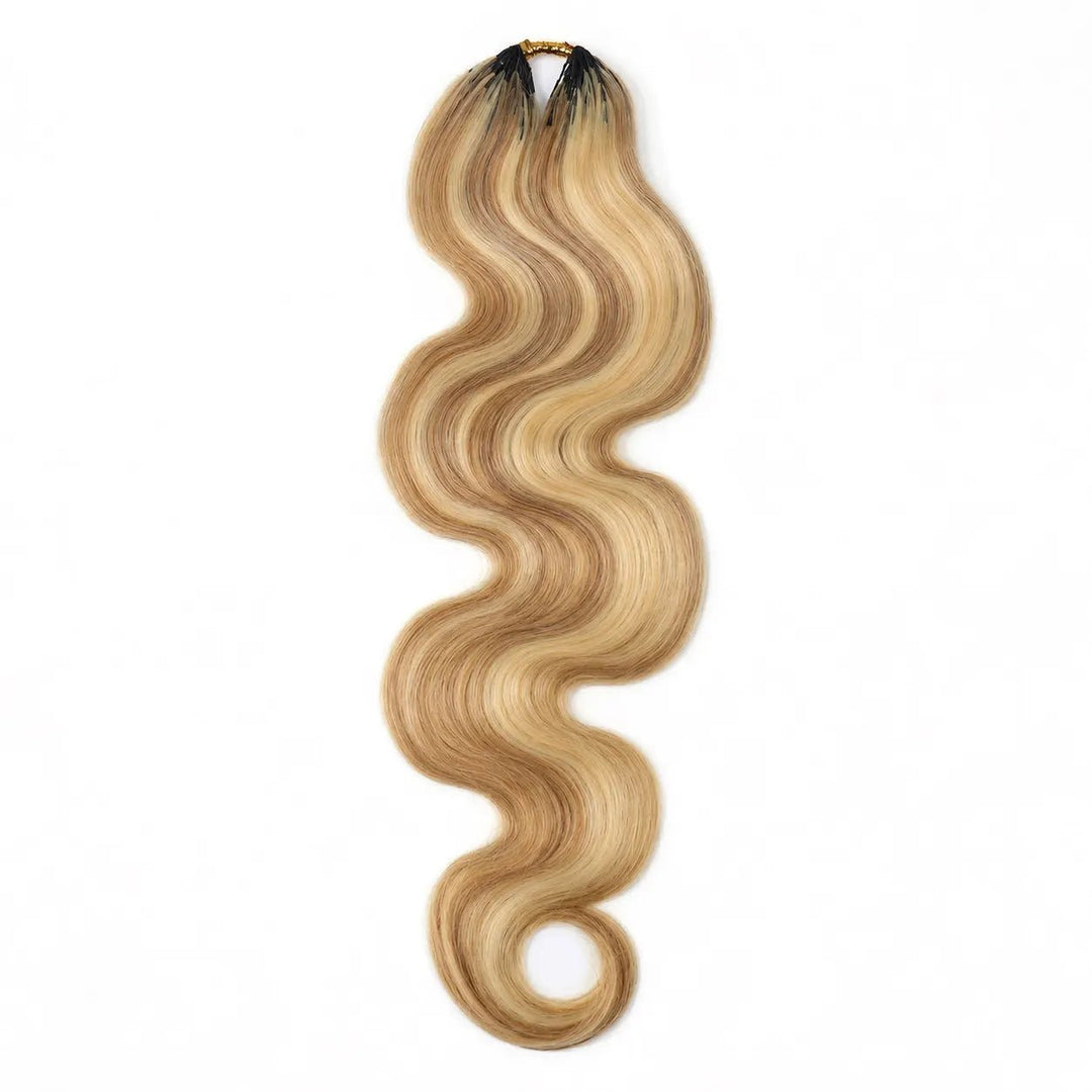 Single bundle of Ywigs #27/#613 Body Wave Human Crochet Hair with defined S-shaped waves and blended blonde tones.