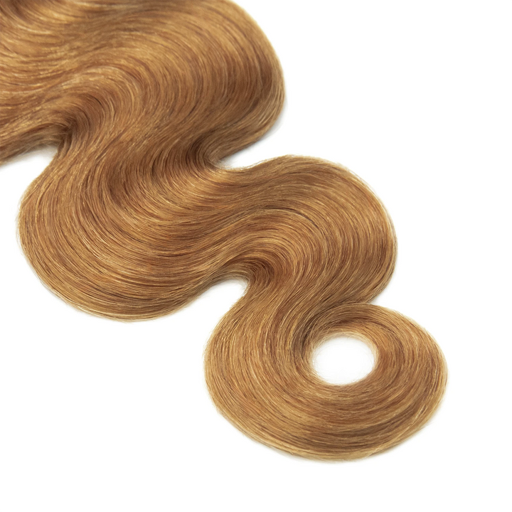 Close-up of Ywigs #30 Light Brown Body Wave Bulk Human Braiding Hair ends showing soft defined waves
