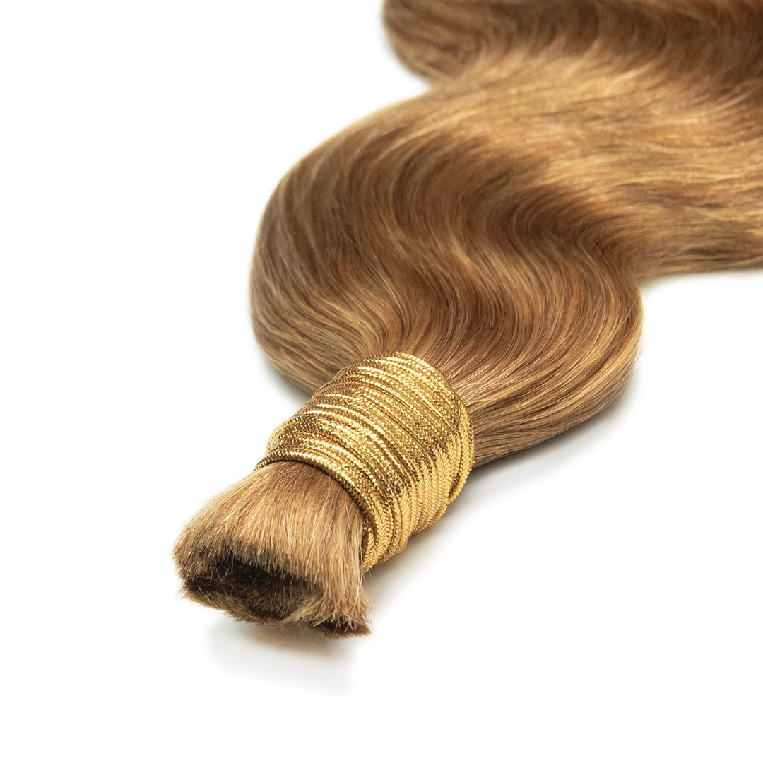 Top view of Ywigs #30 Light Brown Body Wave Bulk Human Braiding Hair showing neat strands and warm brown color