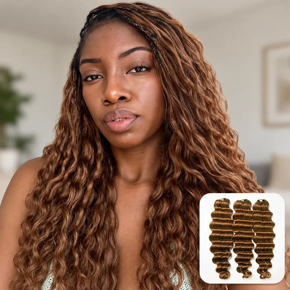 Ywigs #30 light brown loose deep wave human crochet hair front view for miracle knot braid style