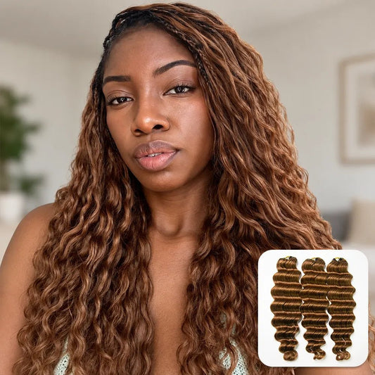 Ywigs #30 light brown loose deep wave human crochet hair front view for miracle knot braid style