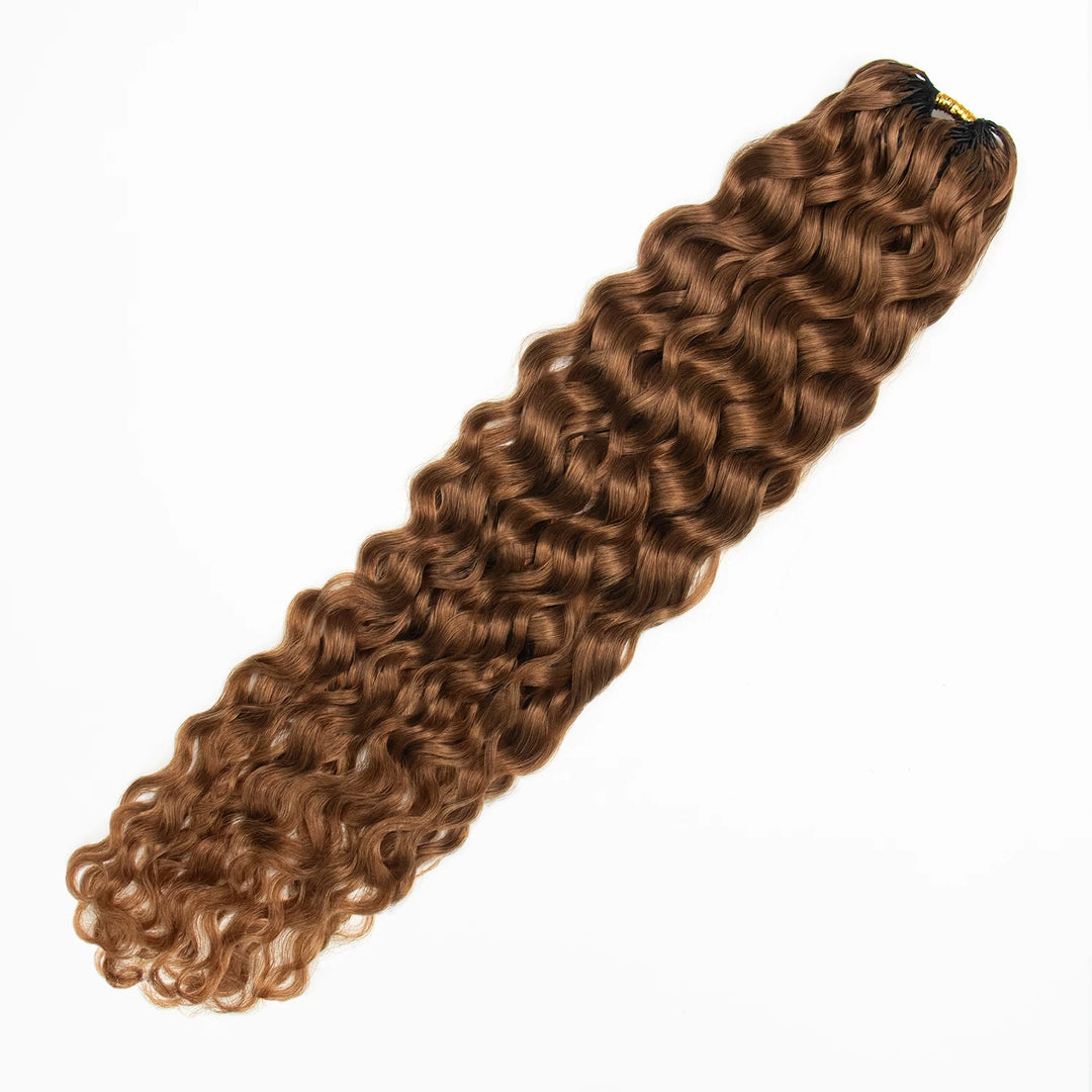 Detailed view of Ywigs #30 Light Brown Water Wave Human Crochet Hair showing full volume and dimensional brown tone