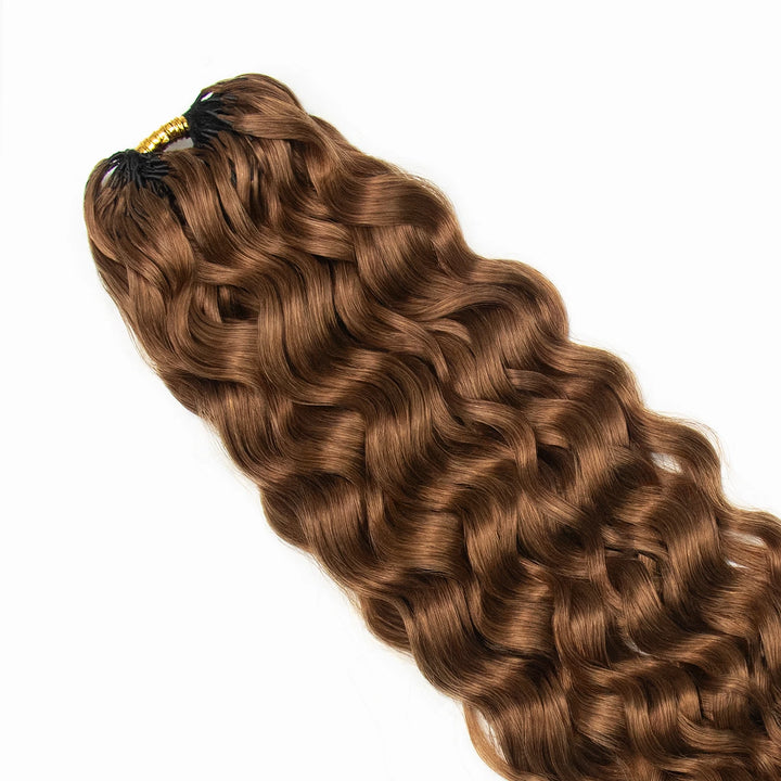 Top view of Ywigs #30 Light Brown Water Wave Human Crochet Hair showing neat strands and warm brown color