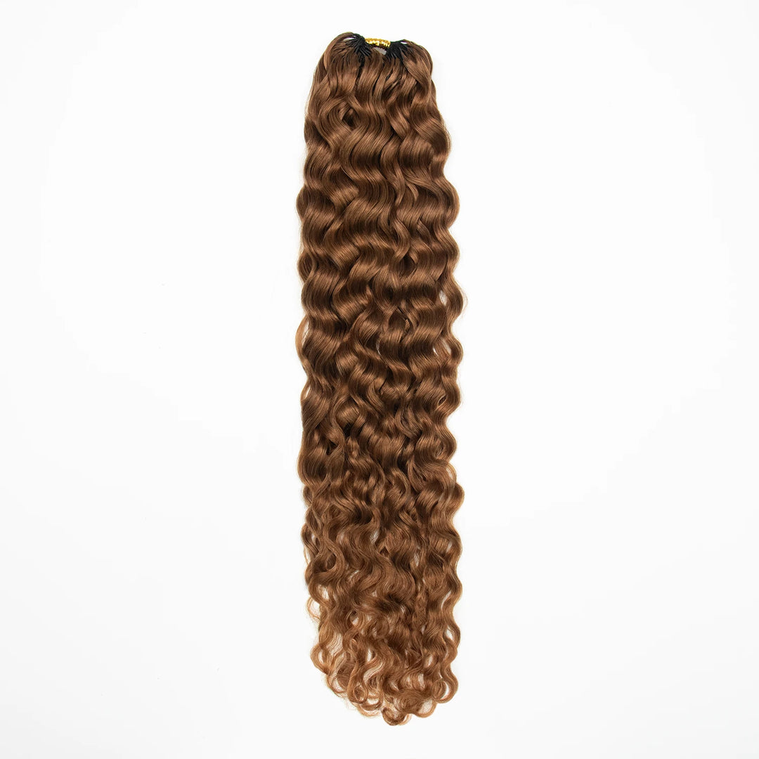 Ywigs #30 Light Brown Water Wave Human Crochet Hair front view