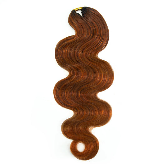 Ywigs #350/Auburn Blend Body Wave Human Crochet Hair front view showing warm auburn color and soft waves