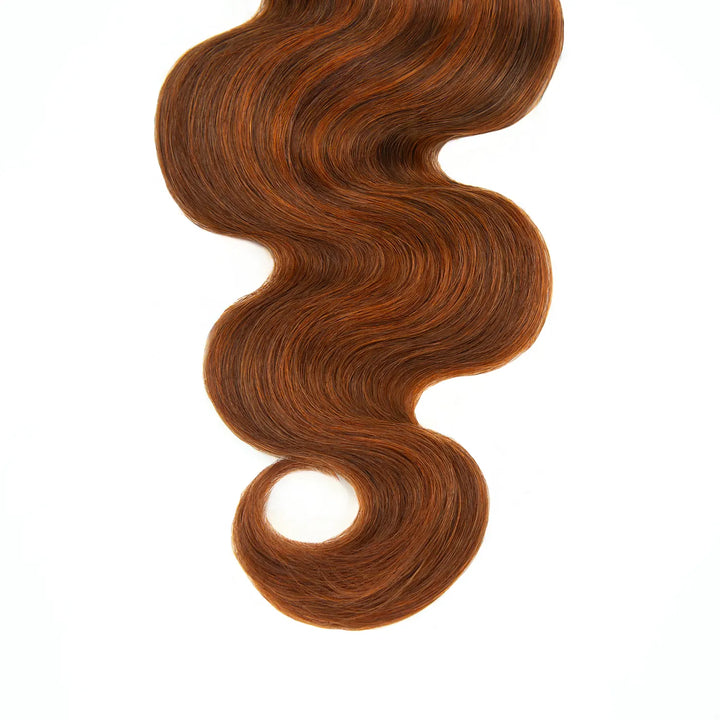 Close-up of Ywigs #350/Auburn Body Wave Bulk Human Braiding Hair ends showing soft, defined waves