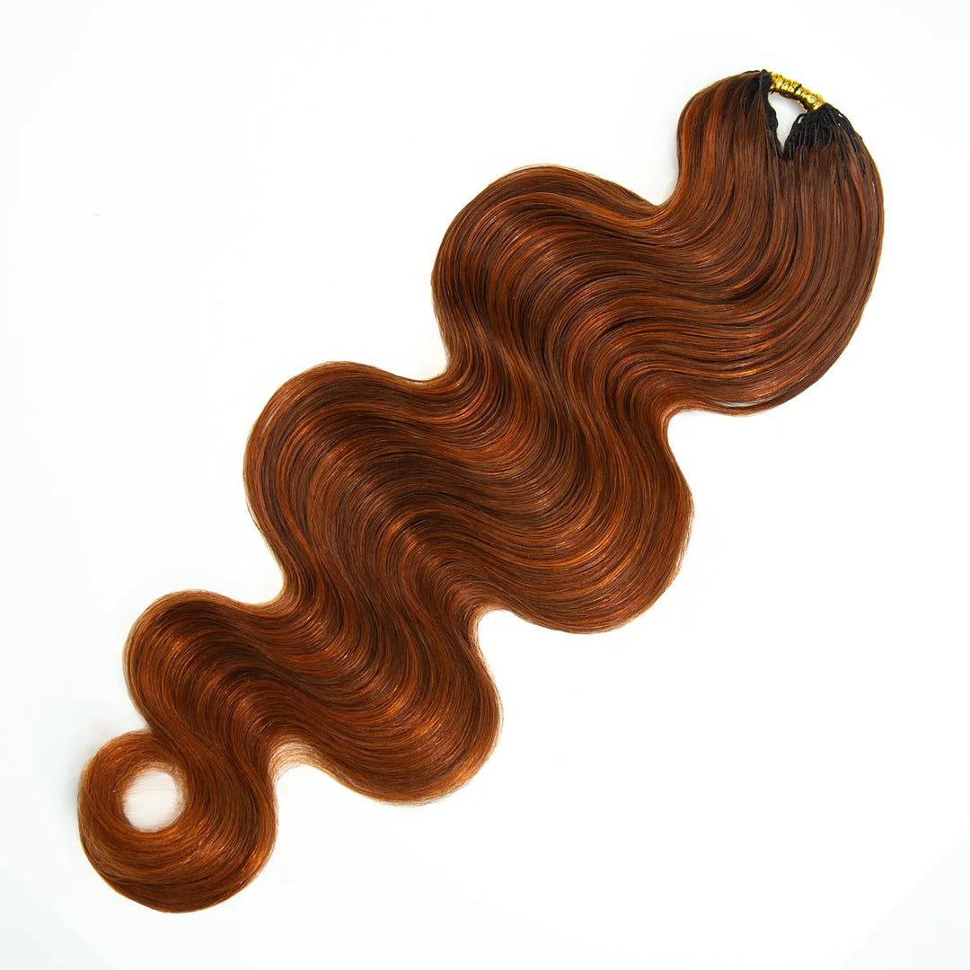 One bundle of Ywigs #350/Auburn Blend Body Wave Human Crochet Hair showing full wave texture