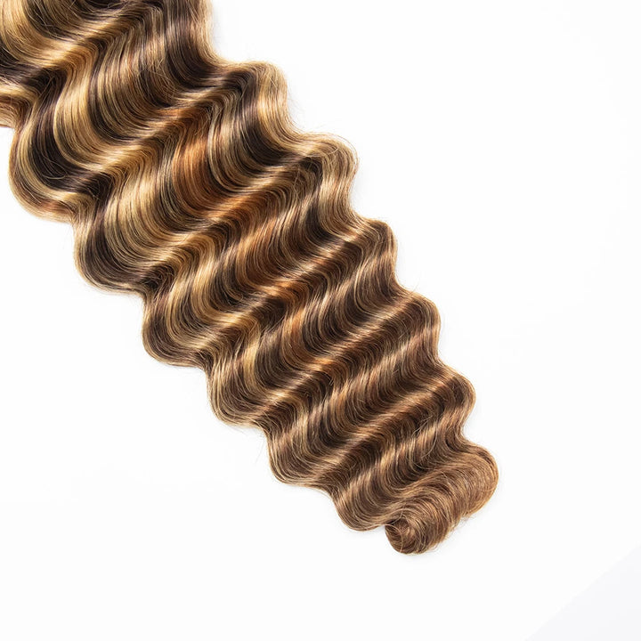 Close-up of Ywigs #4/#27/#30 Deep Wave Bulk Human Braiding Hair ends showing defined waves and soft texture