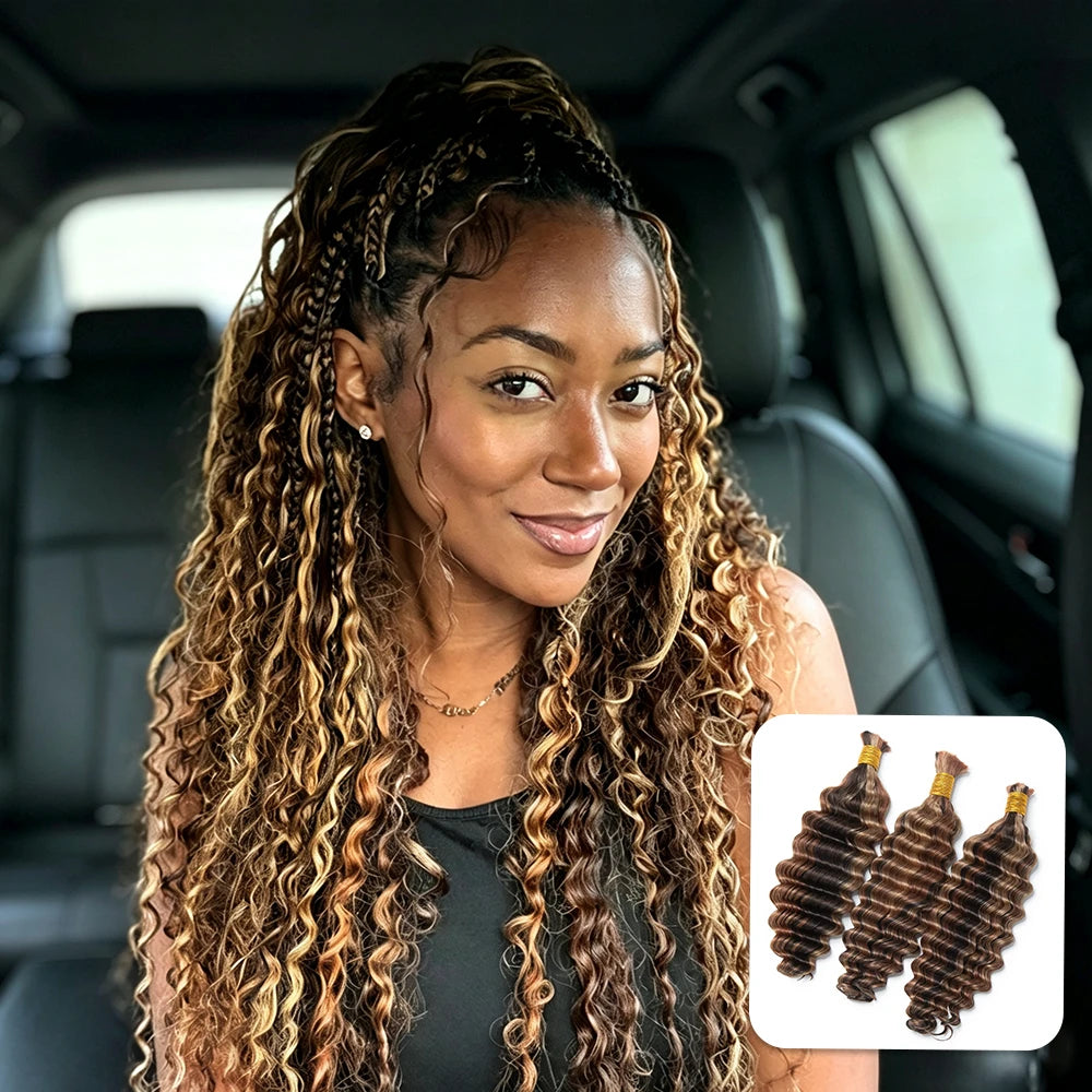 Ywigs #4/27/30 Mix Color Double Drawn Deep Wave human braiding hair front view