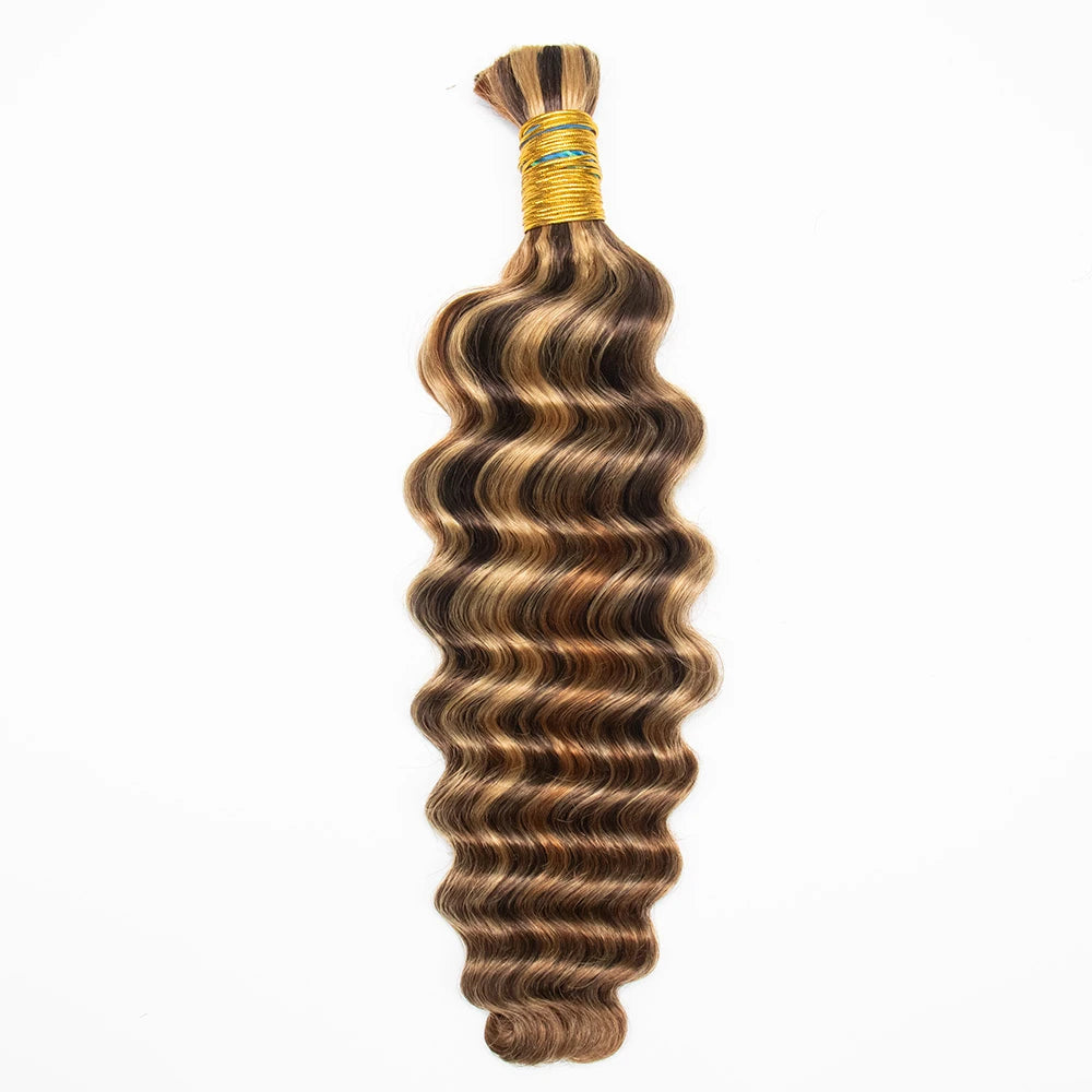Ywigs #4/#27/#30 Mix Color Blend Deep Wave Bulk Human Braiding Hair front view