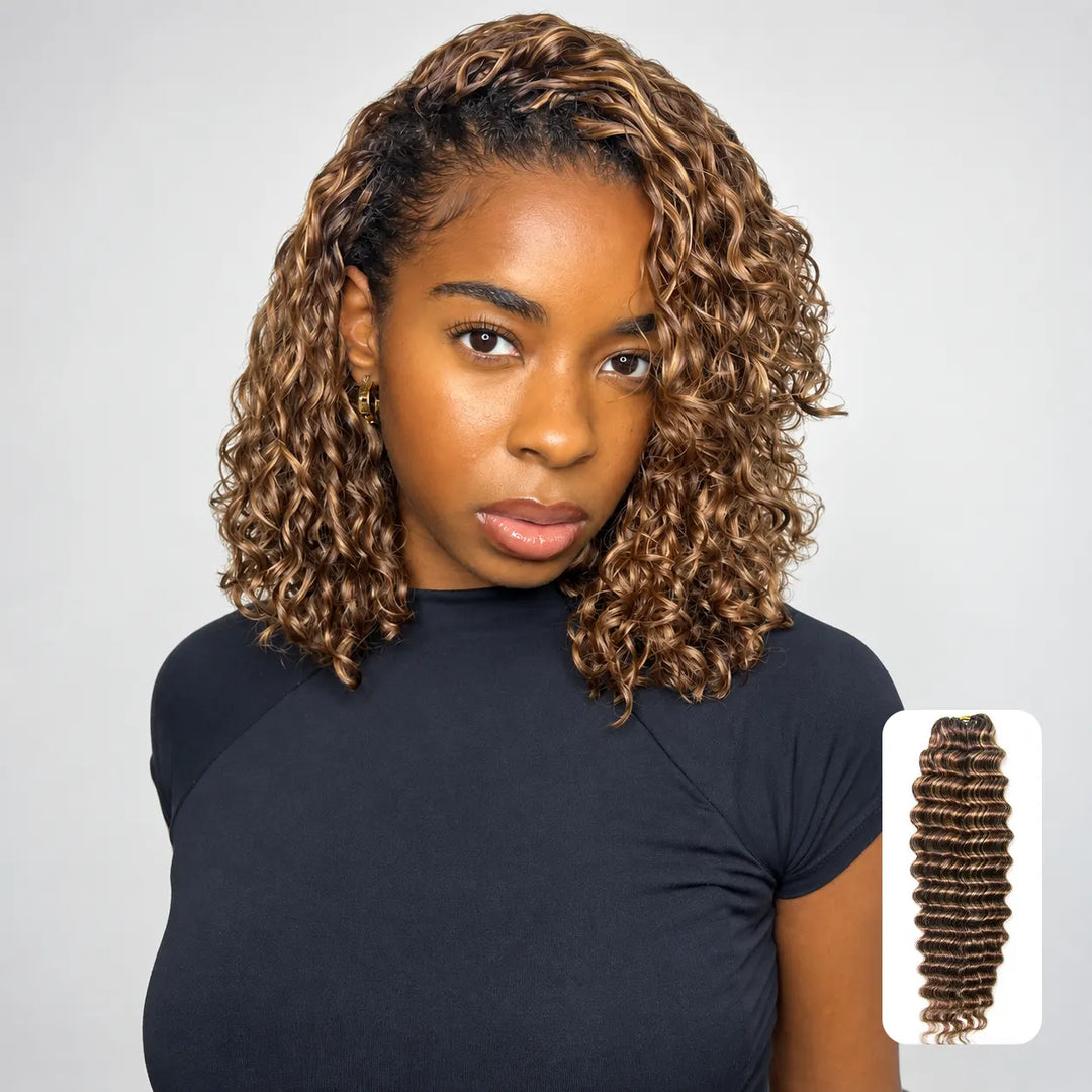 Ywigs #4/27/30 mix color blend deep wave human crochet hair front view for dimensional crochet braid style
