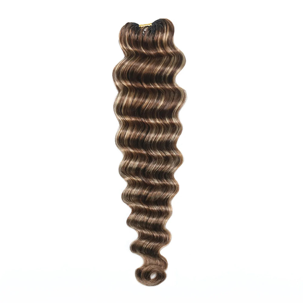 Ywigs #4/27/30 Mix Color Blend Loose Deep Wave Human Crochet Hair single bundle with defined waves and blended brown, honey blonde, and caramel tones.