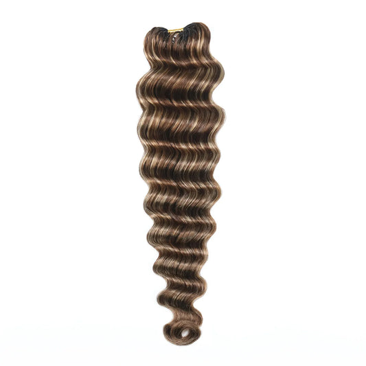 Ywigs #4/27/30 Mix Color Blend Loose Deep Wave Human Crochet Hair single bundle with defined waves and blended brown, honey blonde, and caramel tones.