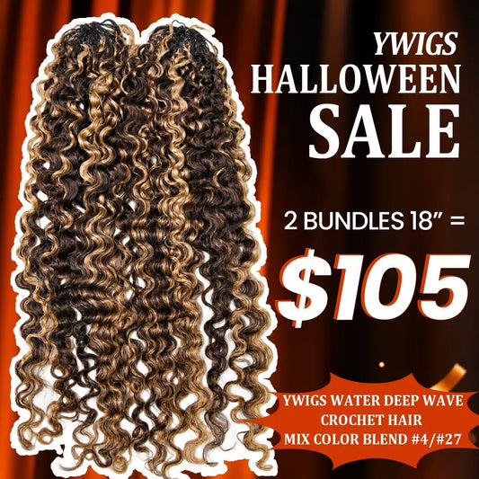 Top view of Ywigs 18-inch #4/27 mix color blend Water Deep Wave human crochet hair