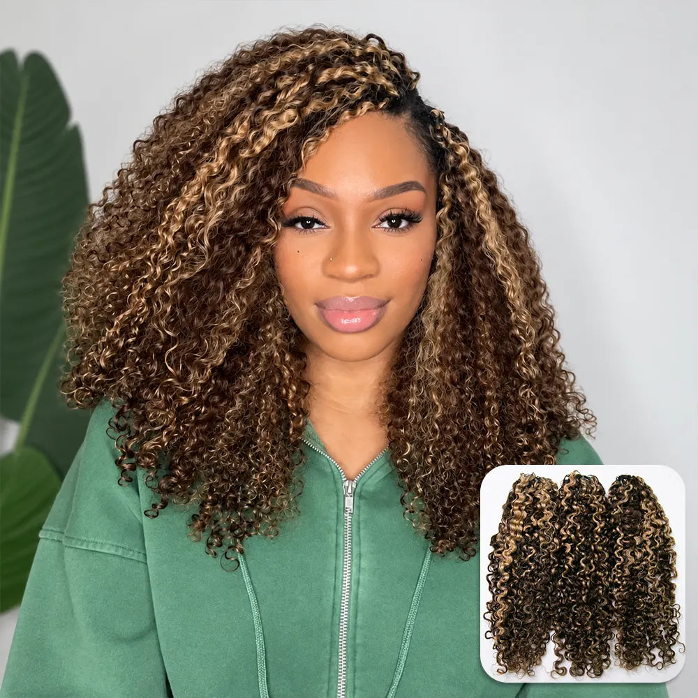 Ywigs #4/27 mix color blend water deep wave human crochet hair front view for dimensional crochet braid style