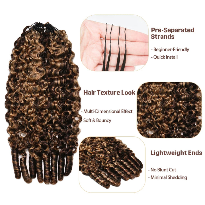 Close-up of Ywigs #4/#27 Water Curly Feather Crochet Human Hair showing defined Water Curly pattern and soft texture